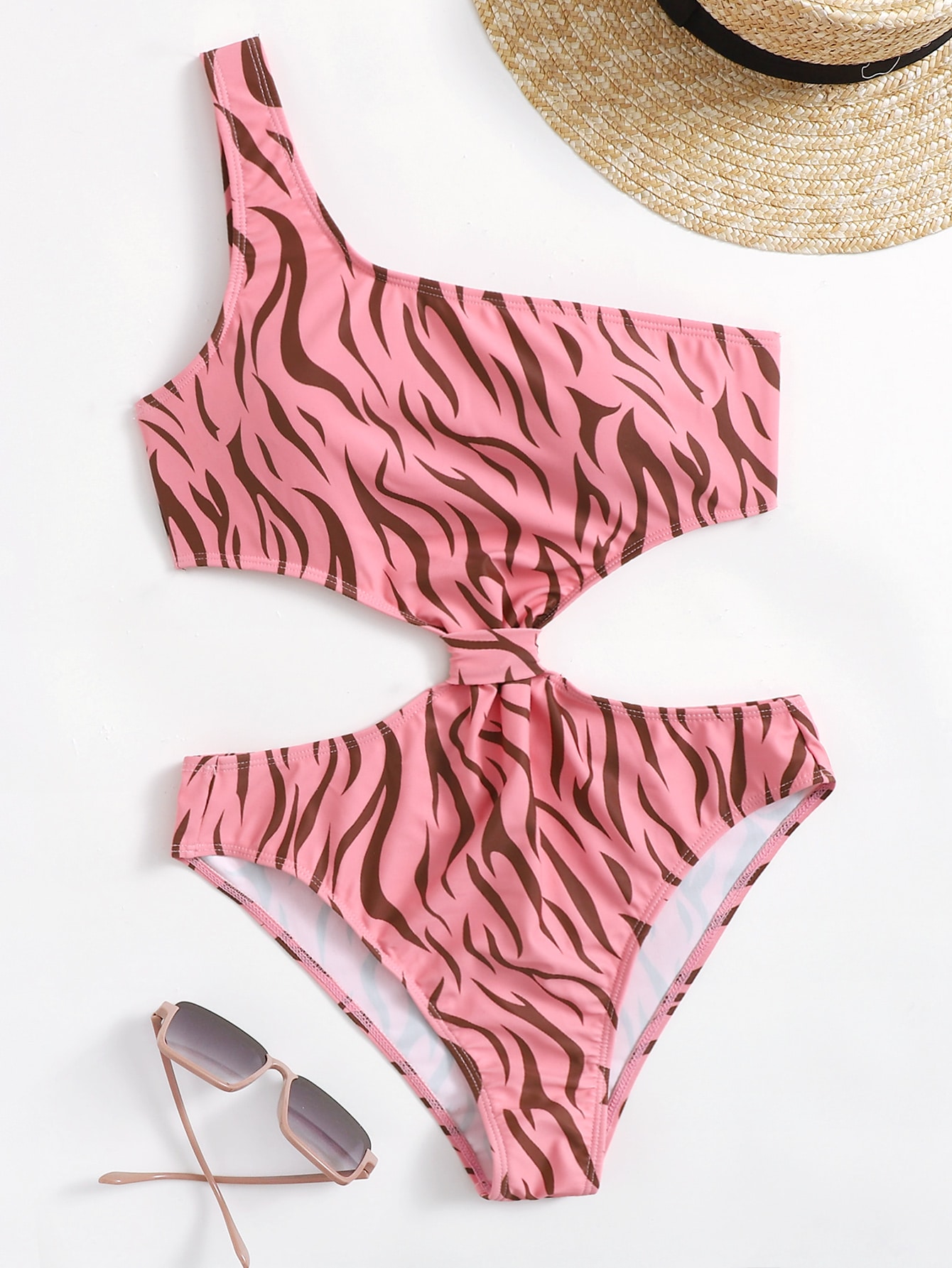 Graphic Cut-out One Shoulder One Piece Swimsuit