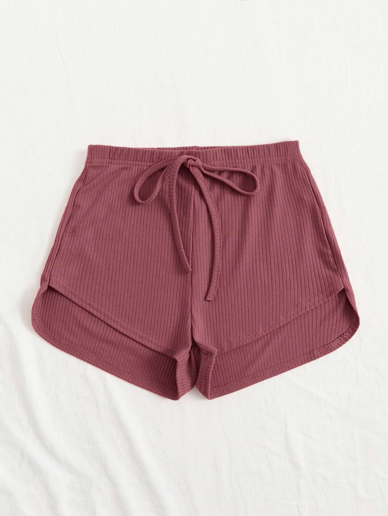 Plus Ribbed Drawstring Waist Shorts