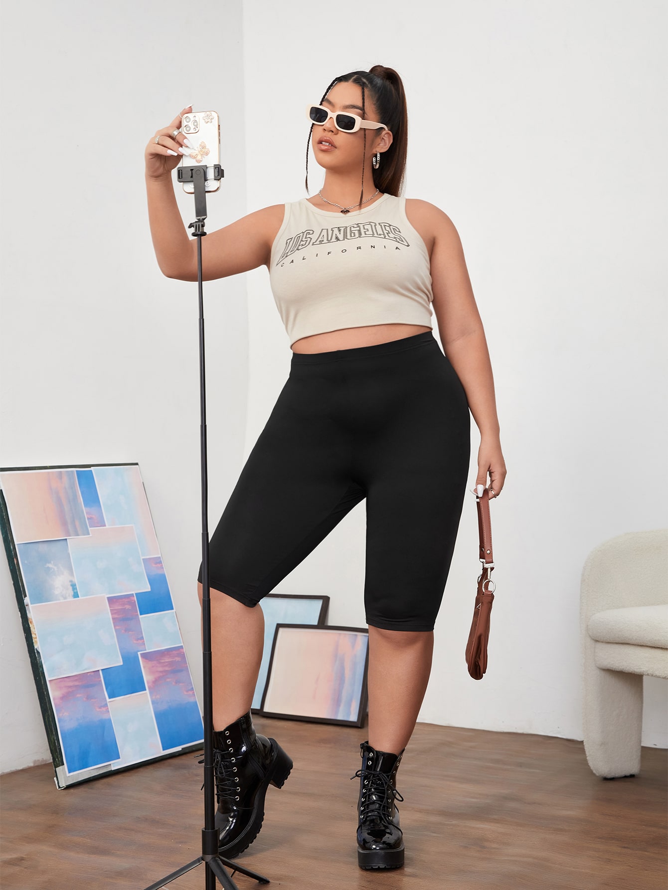 Plus Solid High Stretch High Waist Leggings