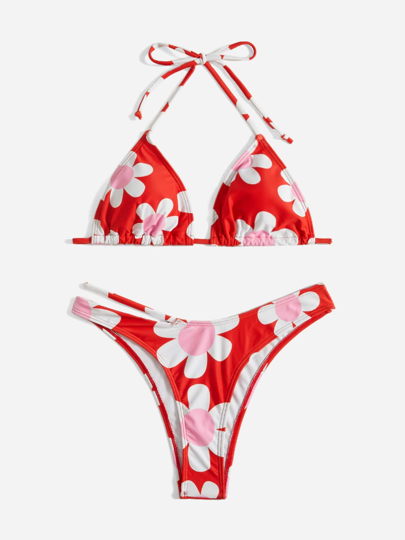 Floral Print Halter Cut Out Bikini