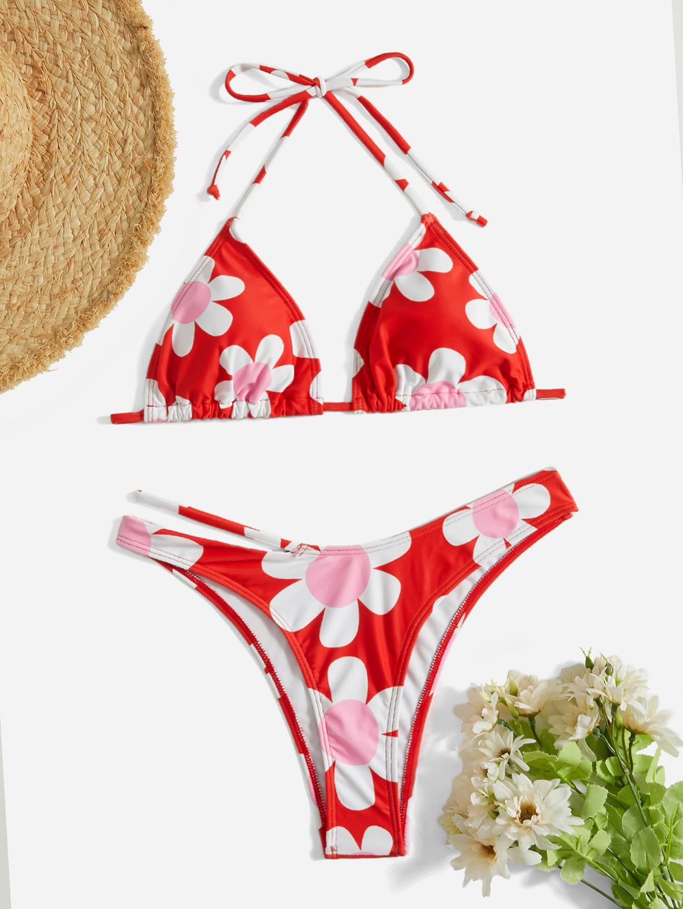 Floral Print Halter Cut Out Bikini