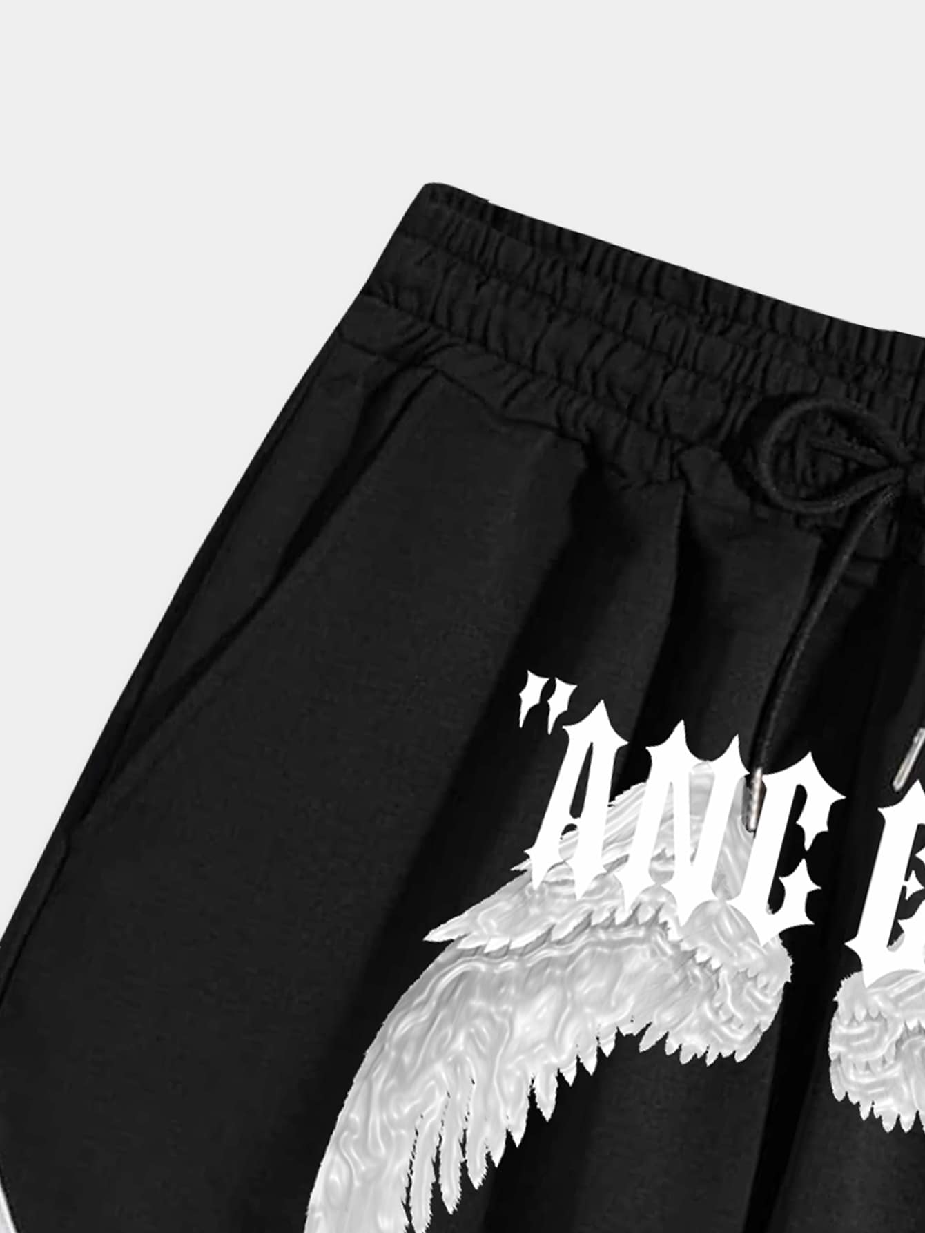 Men Wings & Letter Graphic Drawstring Waist Shorts, School