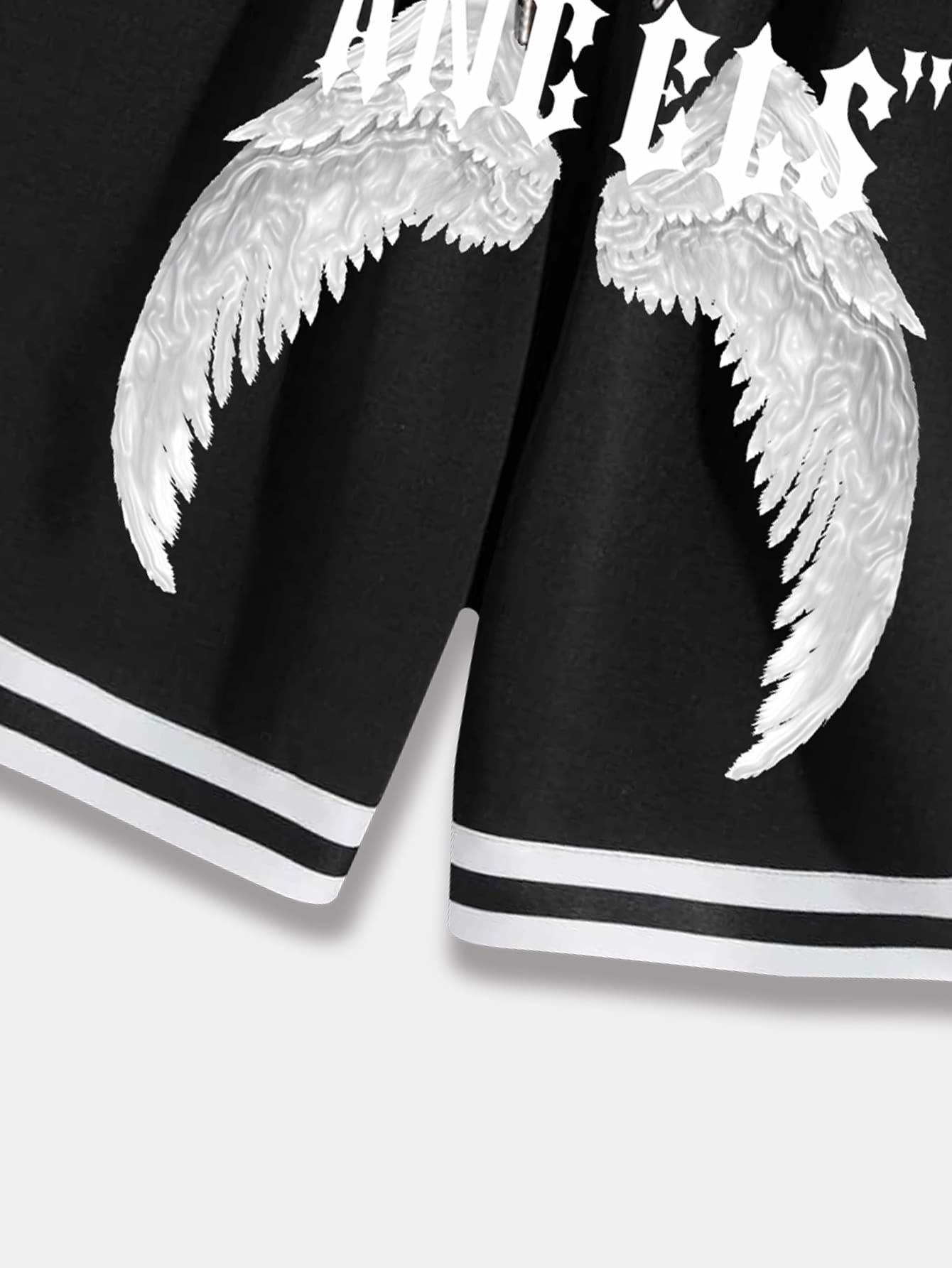 Men Wings & Letter Graphic Drawstring Waist Shorts, School