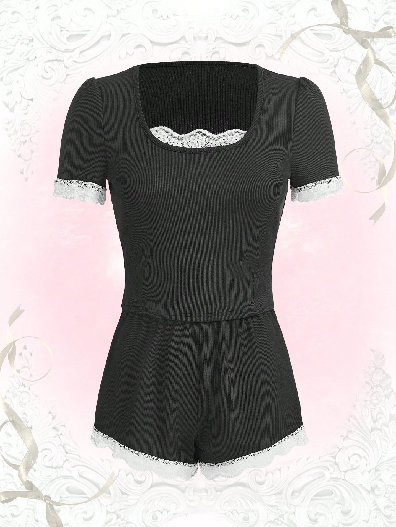 Kawaii Contrast Lace PJ Set