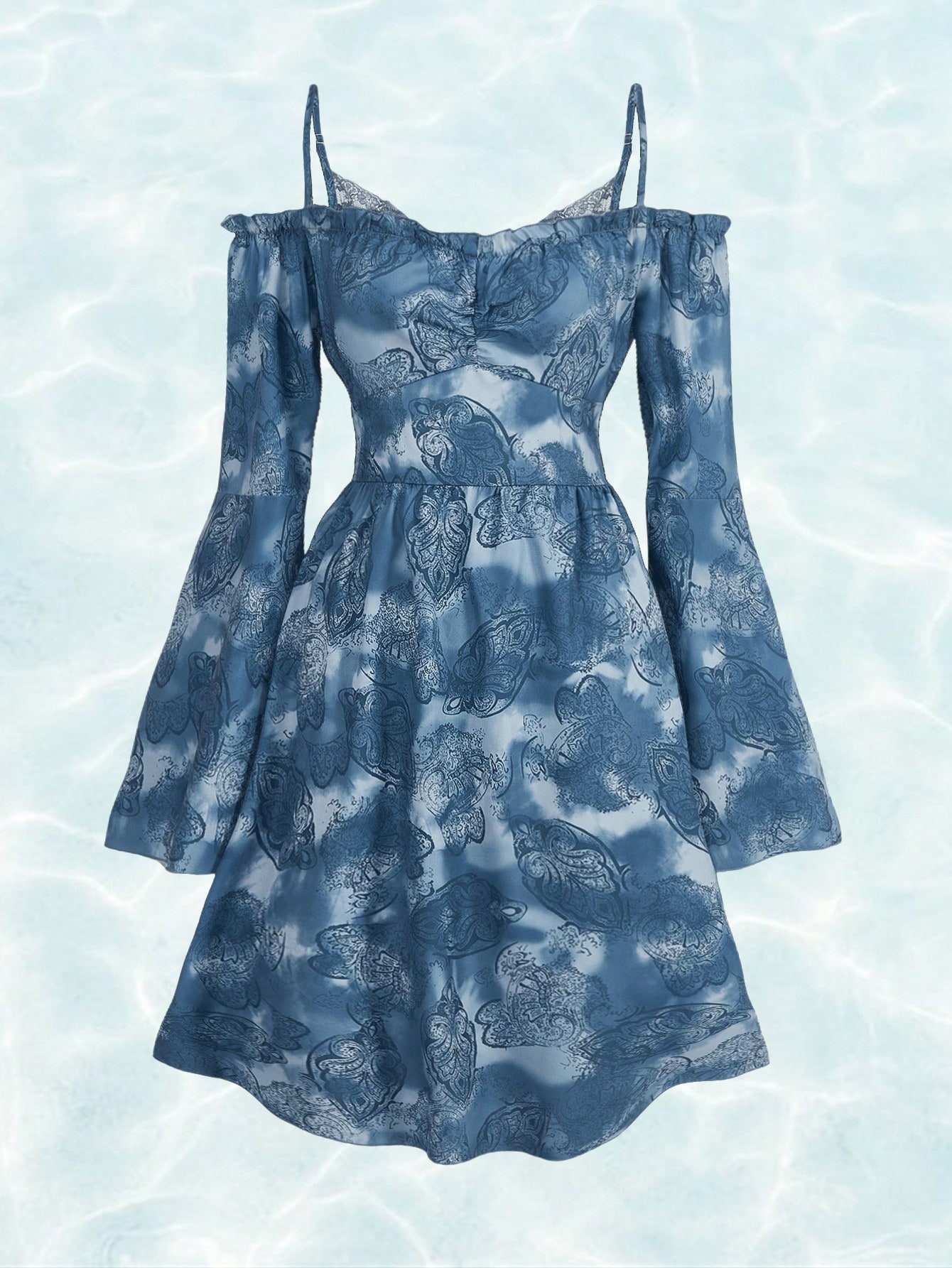 Hippie Tie Dye Leaf Print Cold Shoulder Dress
