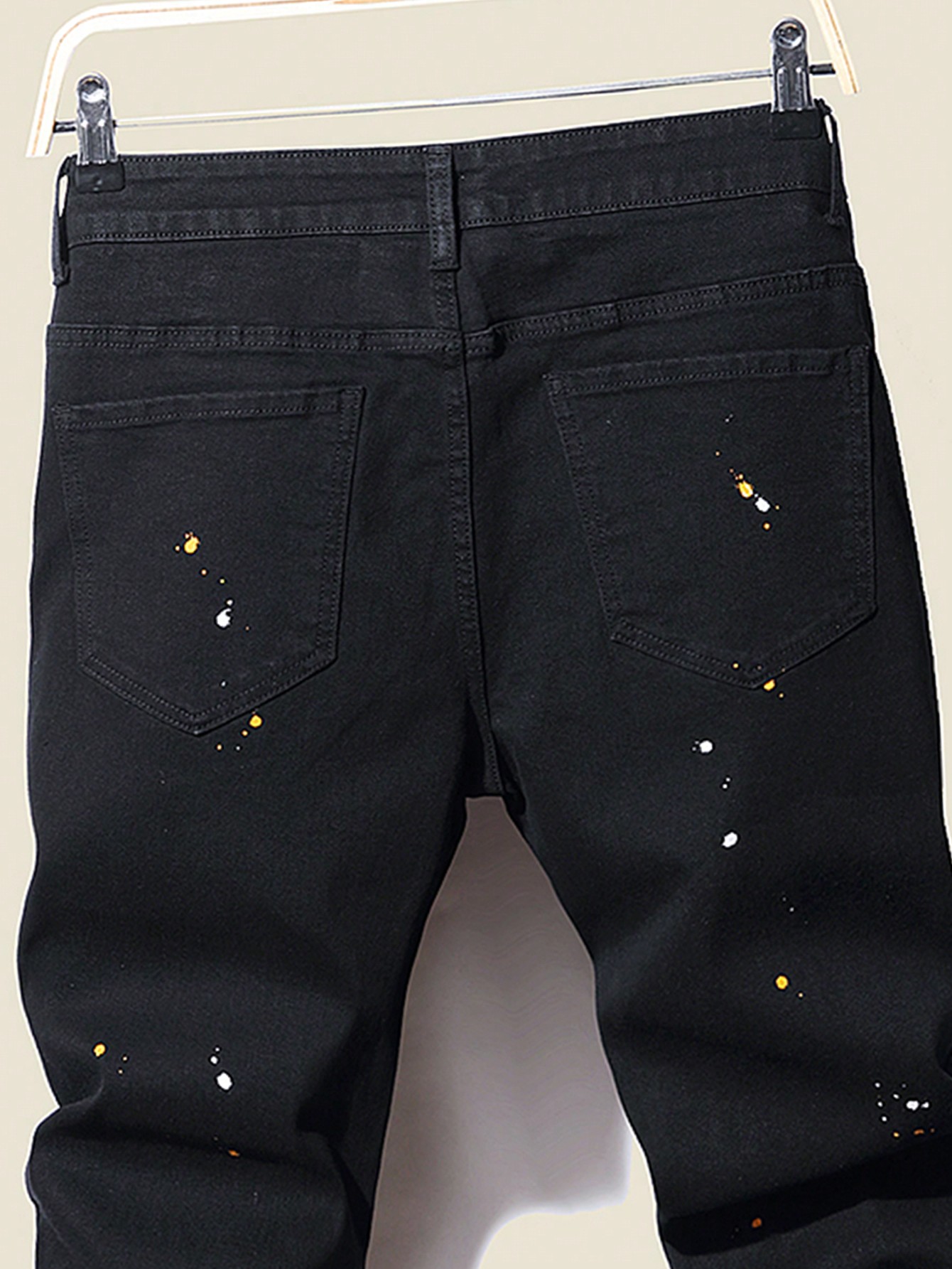 Guys Splash Ink Print Ripped Patched Jeans
