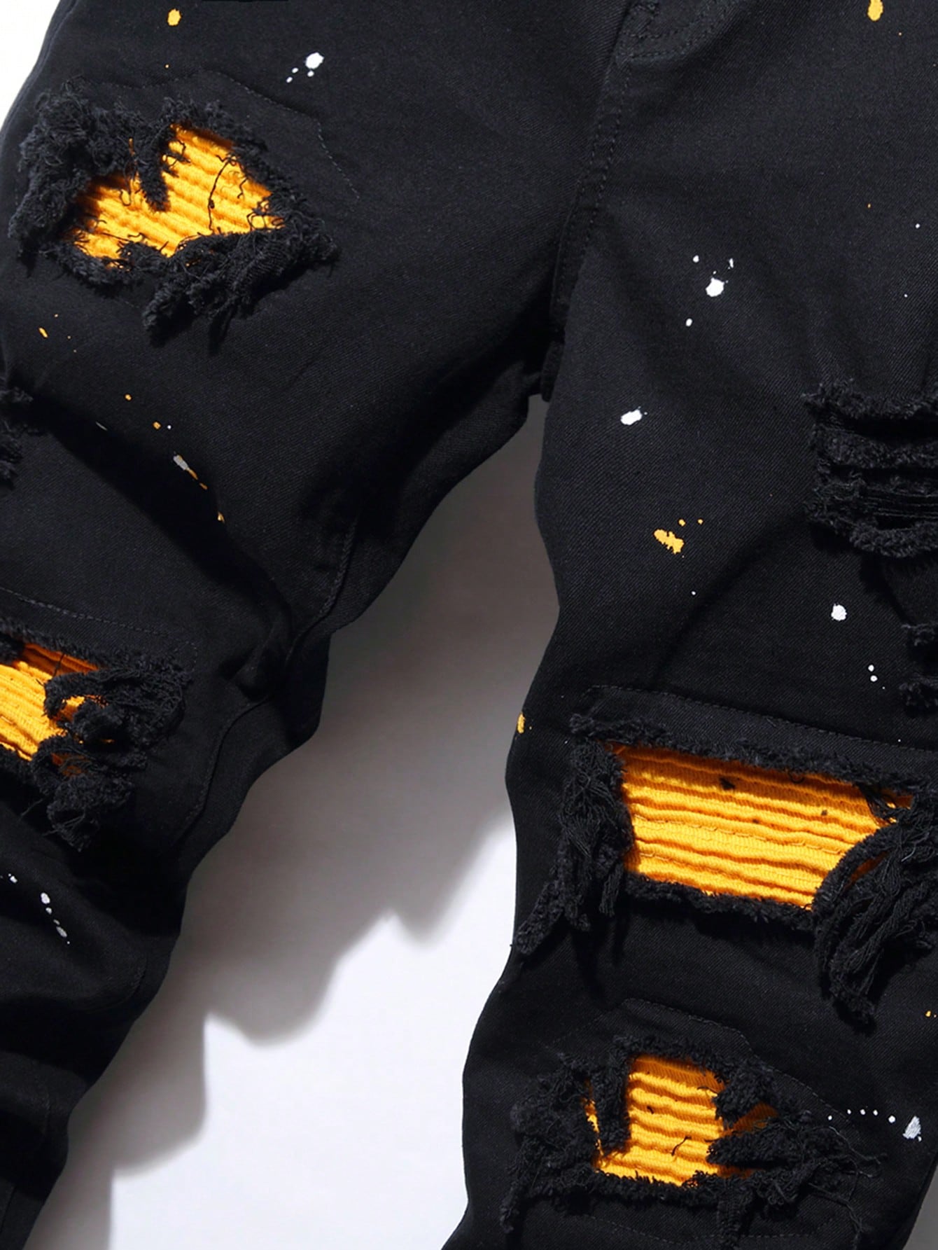 Guys Splash Ink Print Ripped Patched Jeans