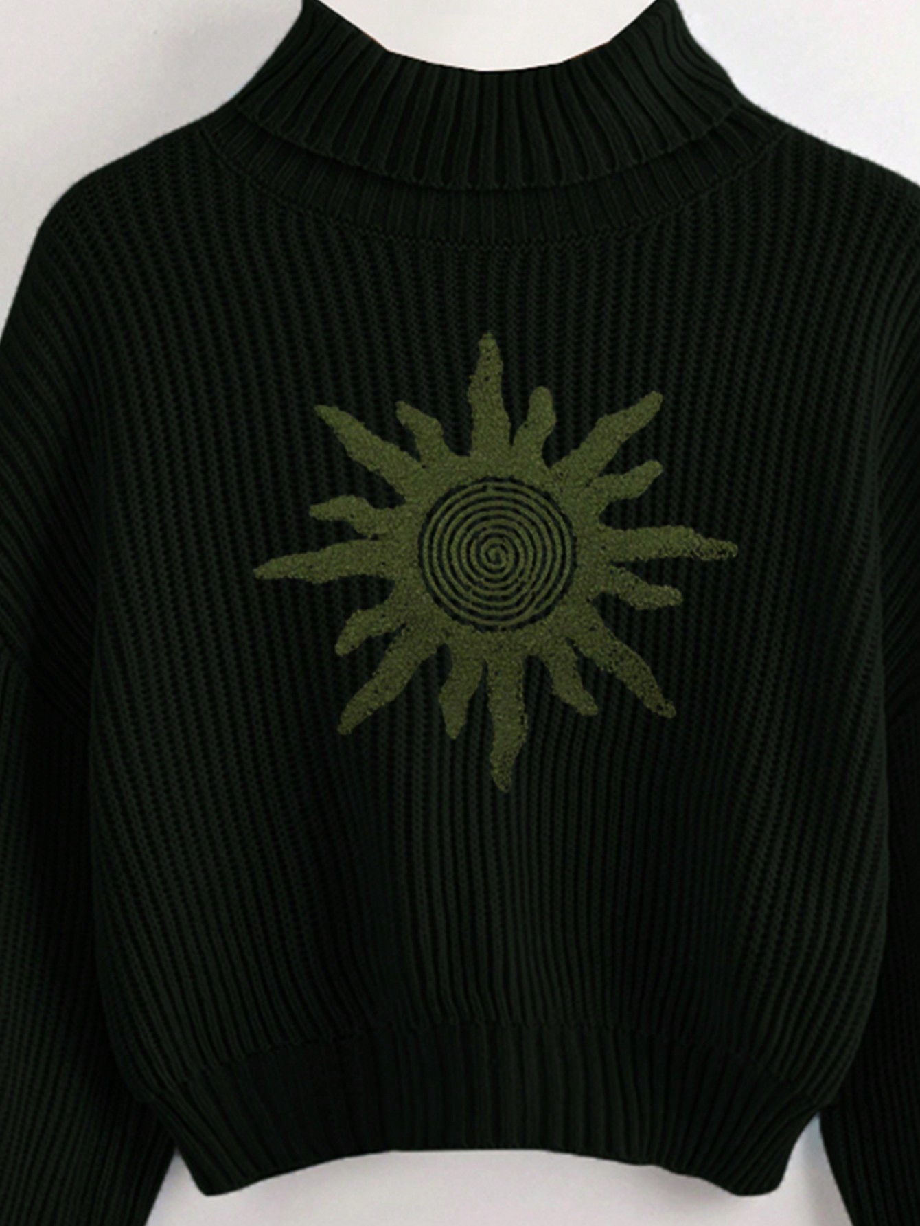 Hippie Stand Collar Lantern Sleeve Patterned Sweater,Long Sleeve Tops
