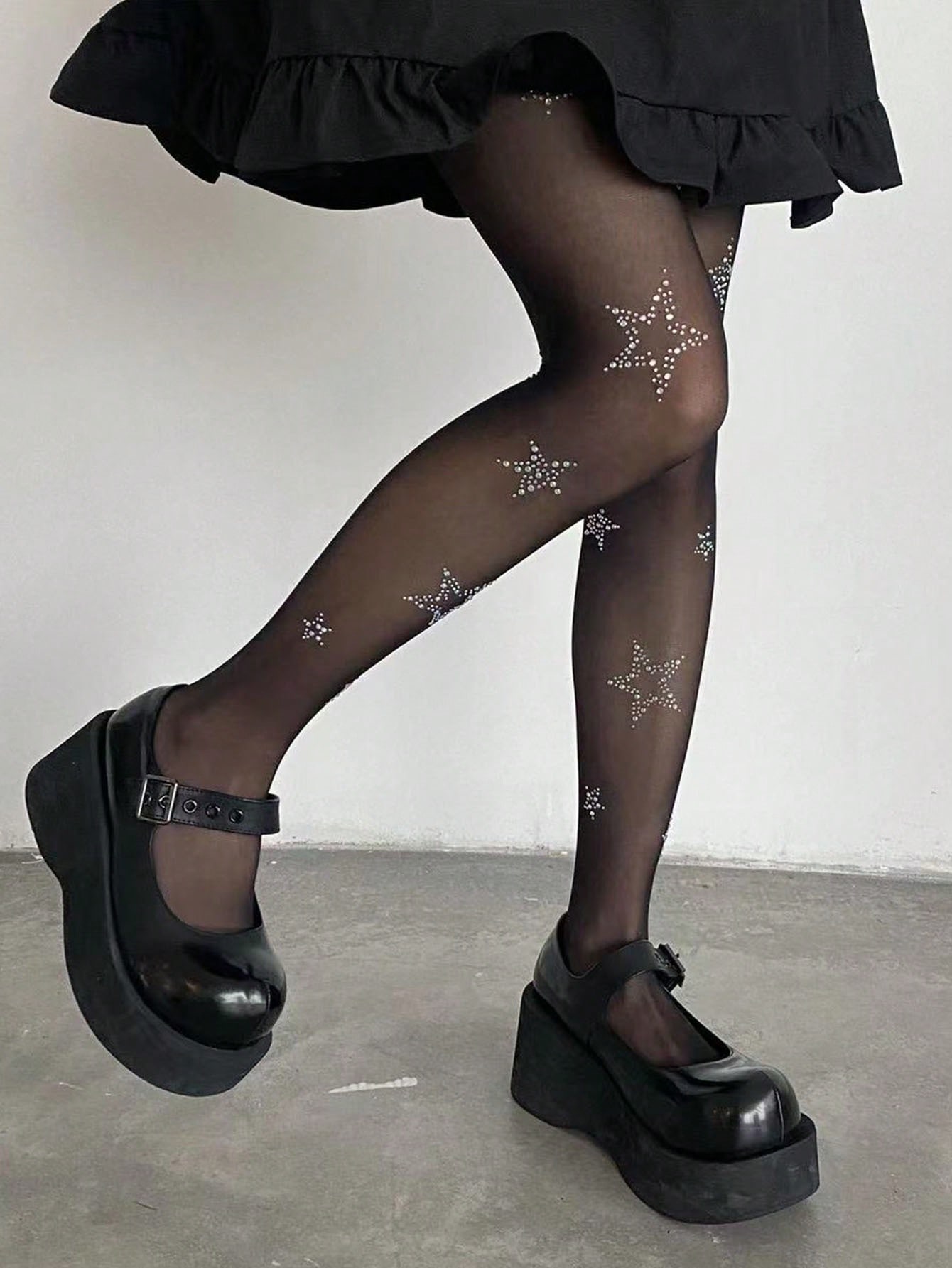 Grunge Punk Ladies' Rhinestone Embellished Sheer Stockings With Star Pattern, Sexy