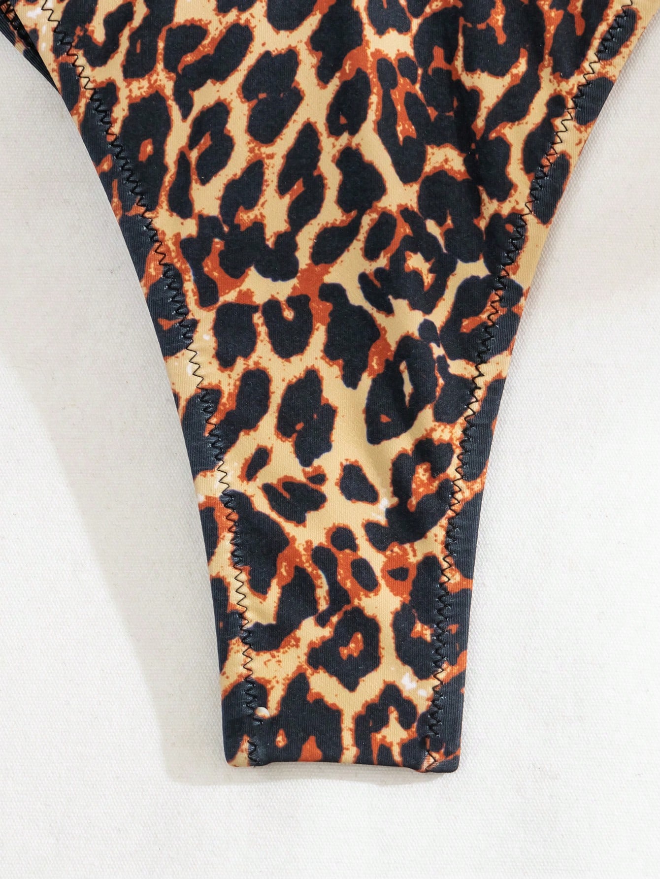 Summer Beach Leopard Print Bikini Set Frill Trim Triangle Bra & Tie Side Bottom 2 Pieces Bikini