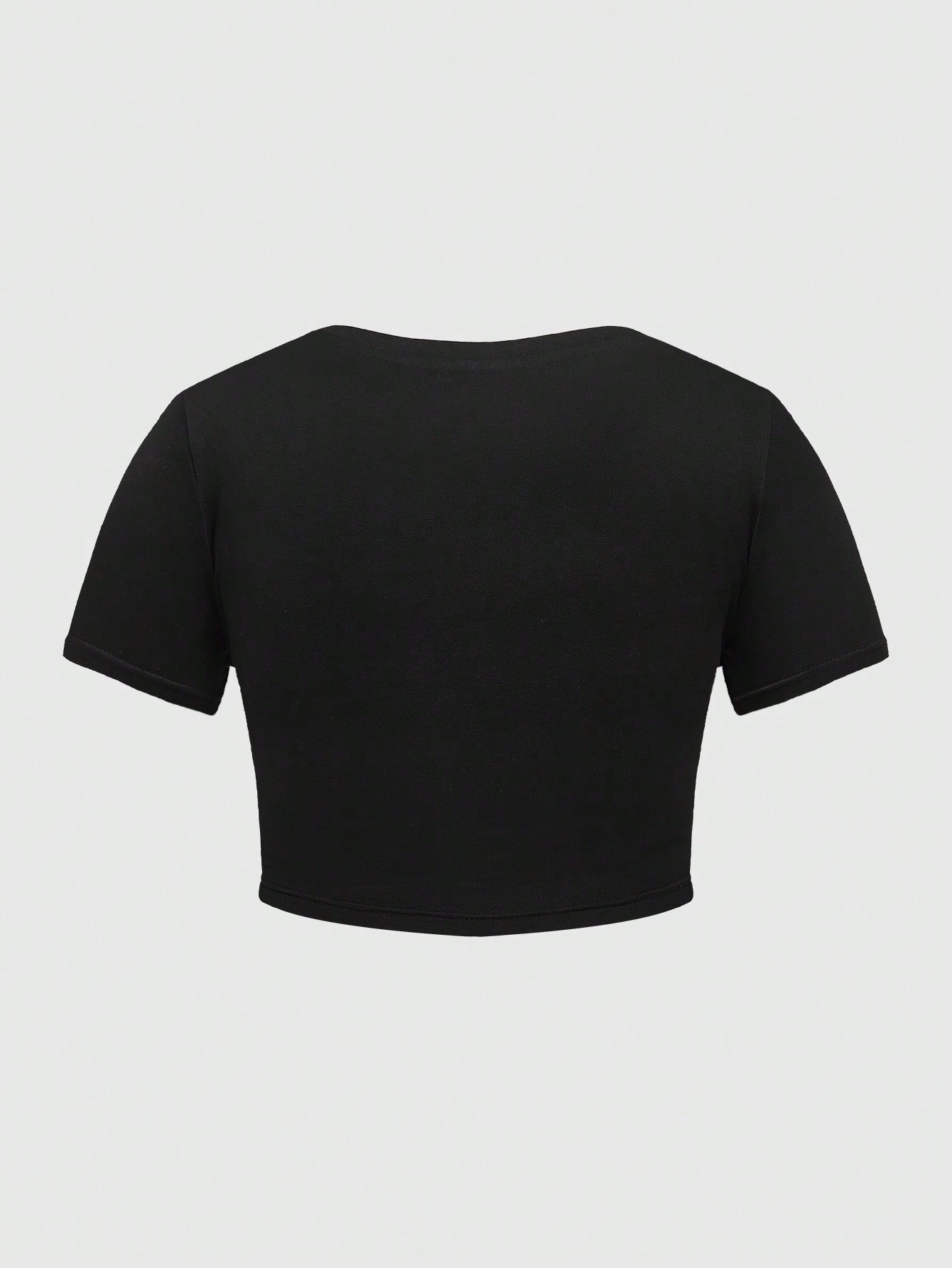 Goth Plus Size Summer Casual Slim Fit Cropped Tee With Tooth Print, School