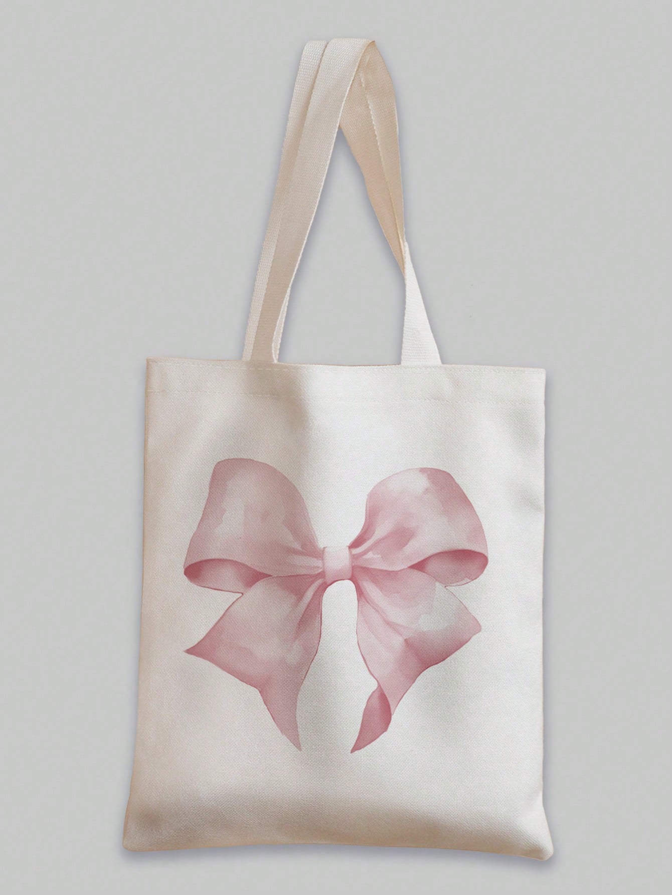 Kawaii Bowknot Pattern Double-Sided Printed Canvas Shoulder Bag, Tote Bags For School Valentines