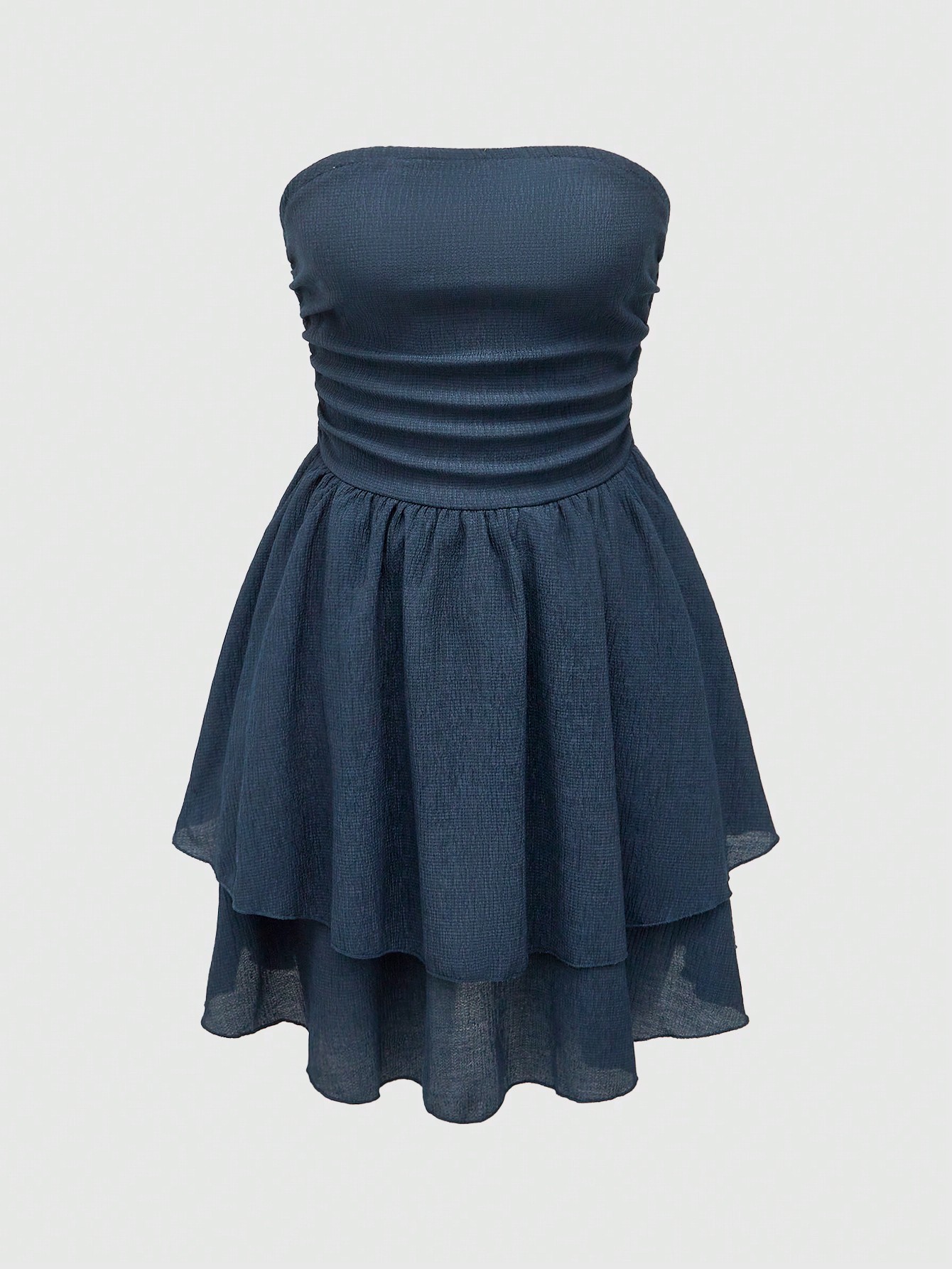 Teen Girls' Casual Solid Color Strapless Dress With Waist Ruching, Versatile Style