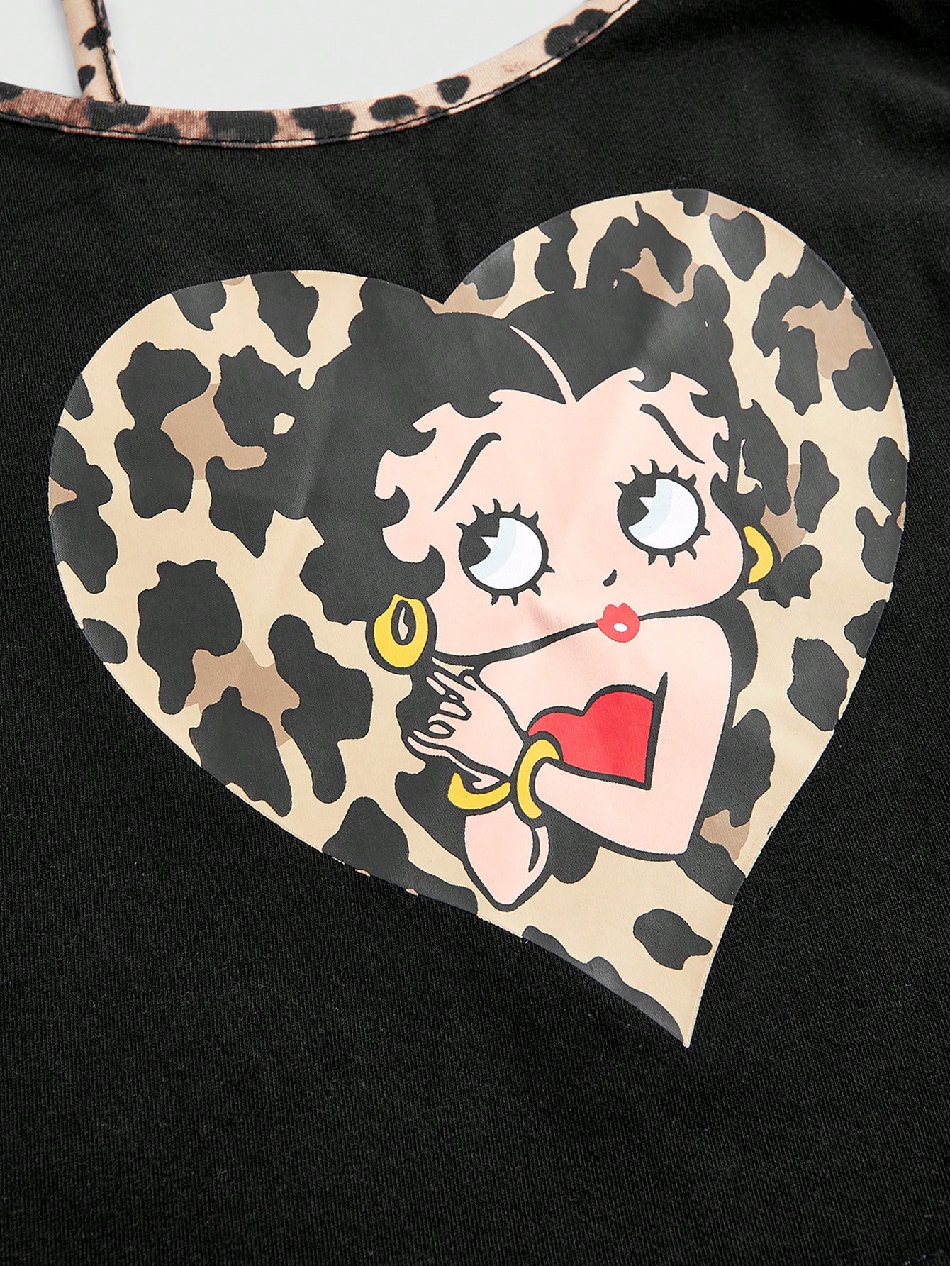 Betty Boop | ROMWE Casual Cartoon Character & Leopard Print Contrast Bowknot Decor Cami Top, Summer, School