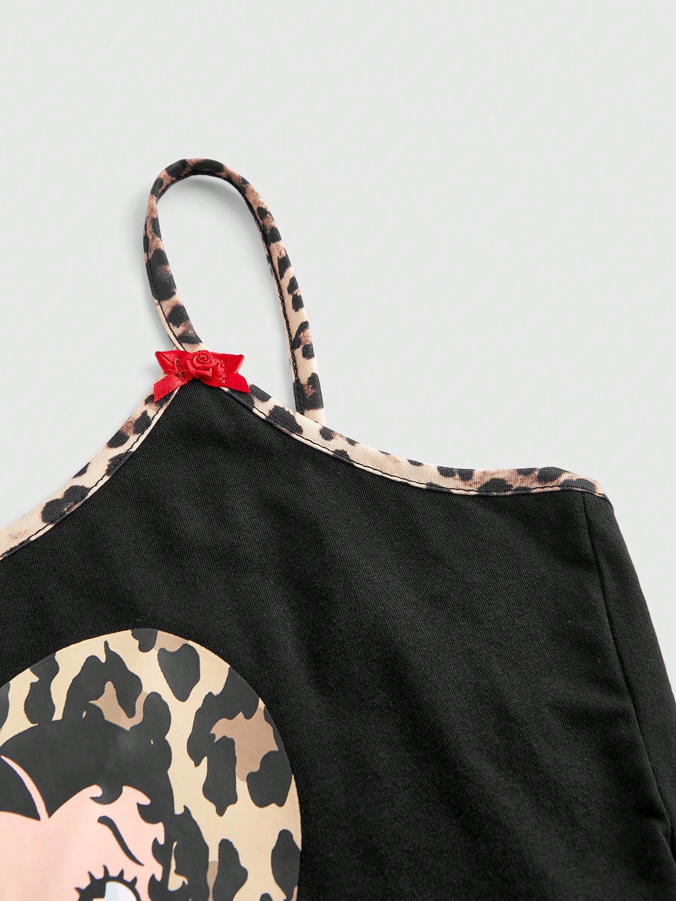 Betty Boop | ROMWE Casual Cartoon Character & Leopard Print Contrast Bowknot Decor Cami Top, Summer, School