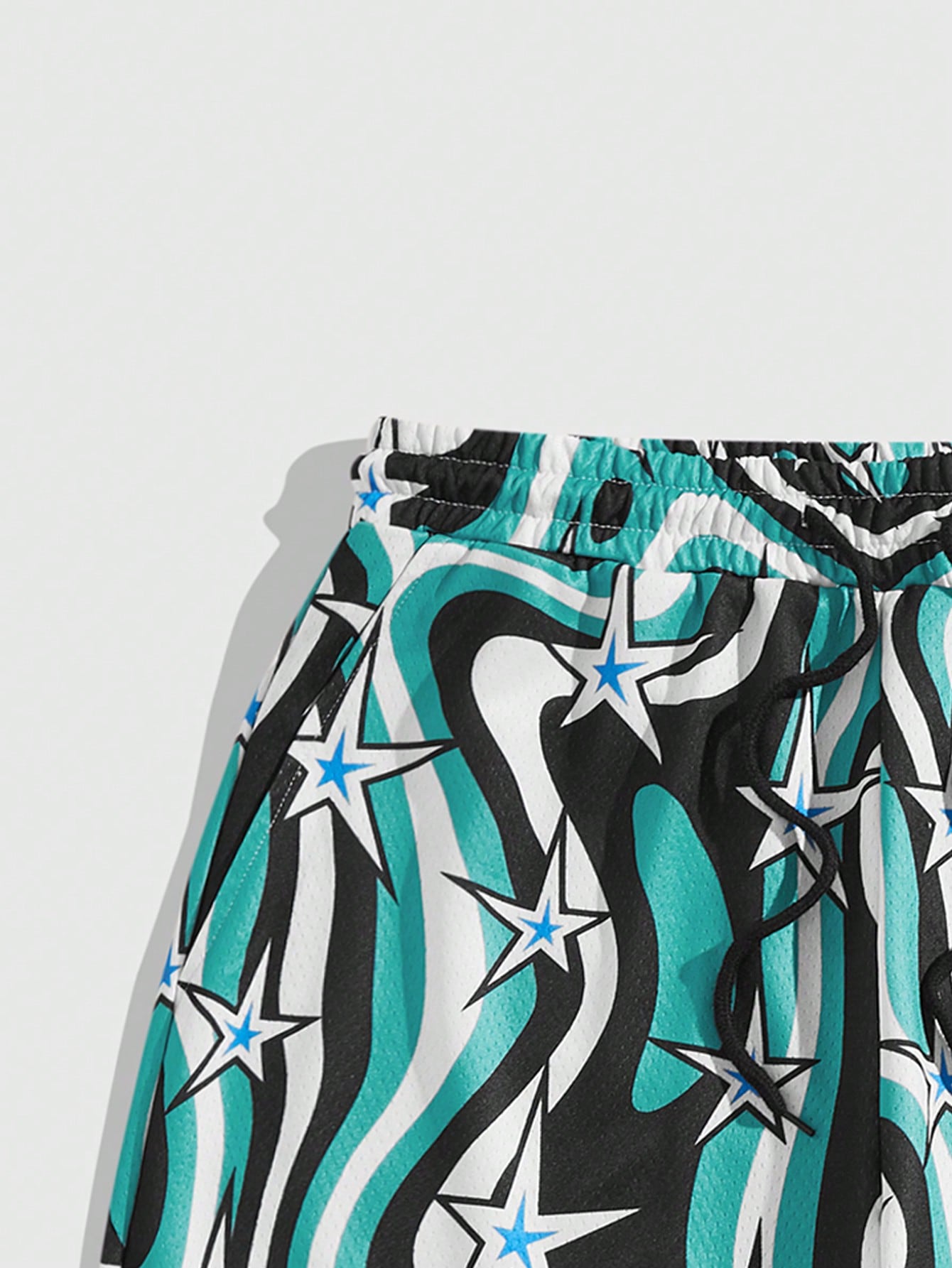 Prep Men's Casual Drawstring Waist Wide Striped Beach Shorts With Star & Wave Print
