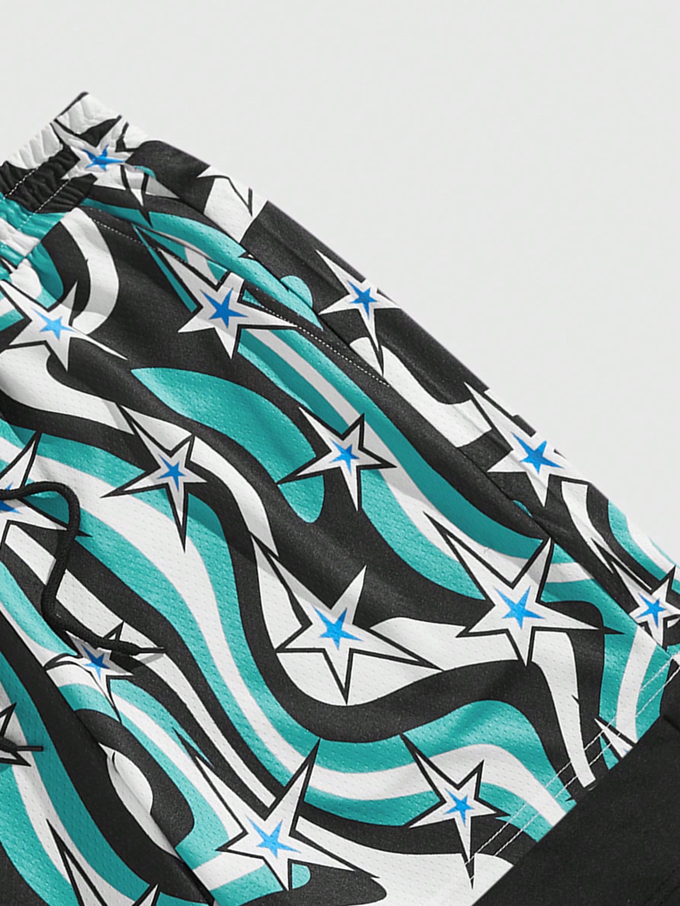 Prep Men's Casual Drawstring Waist Wide Striped Beach Shorts With Star & Wave Print