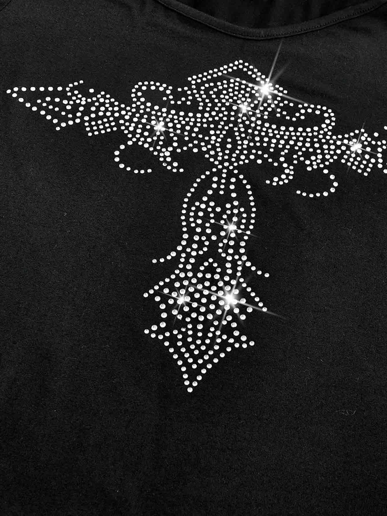 Grunge Punk Retro Sexy Rhinestone Cross Decorated Plus Size Women Black Tube Top