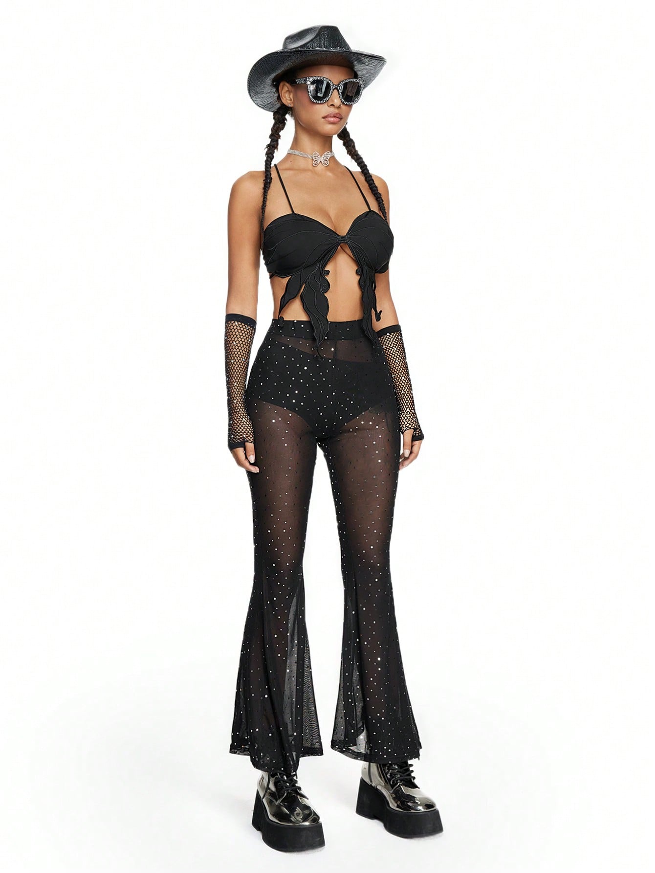 Fairycore Solid Color Asymmetrical Hem Forest Bow Embroidery Backless Cami Top, Rave Festival