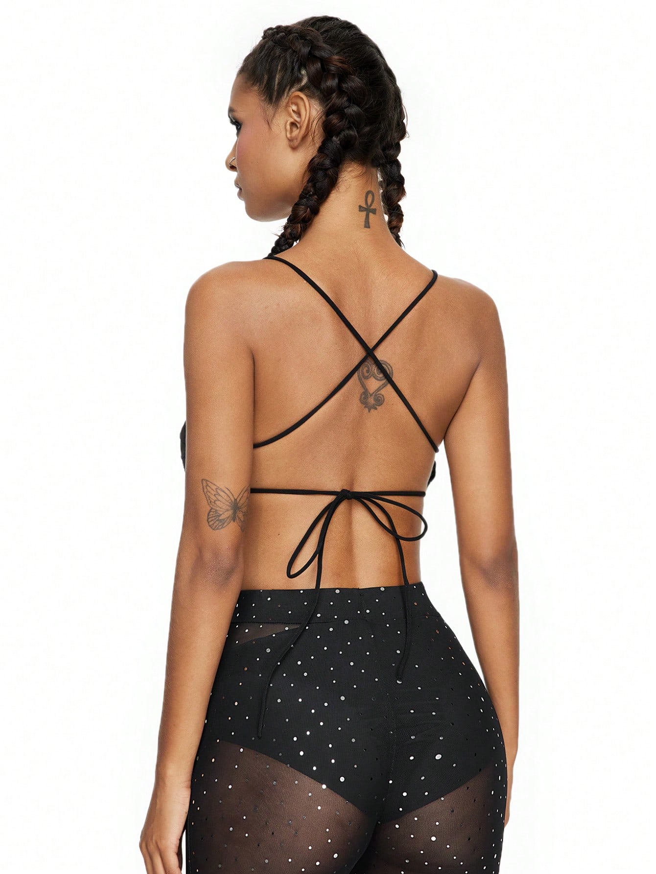 Fairycore Solid Color Asymmetrical Hem Forest Bow Embroidery Backless Cami Top, Rave Festival