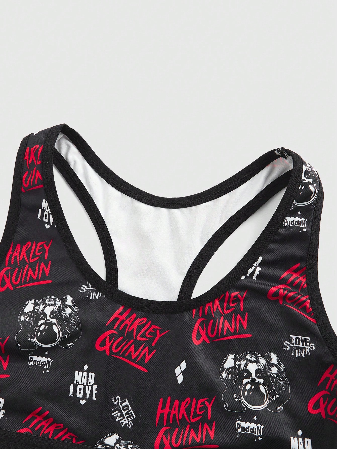 Harley Quinn | ROMWE Cartoon Character & Letter Print Racerback Sports Bra & Boxy Panty Set