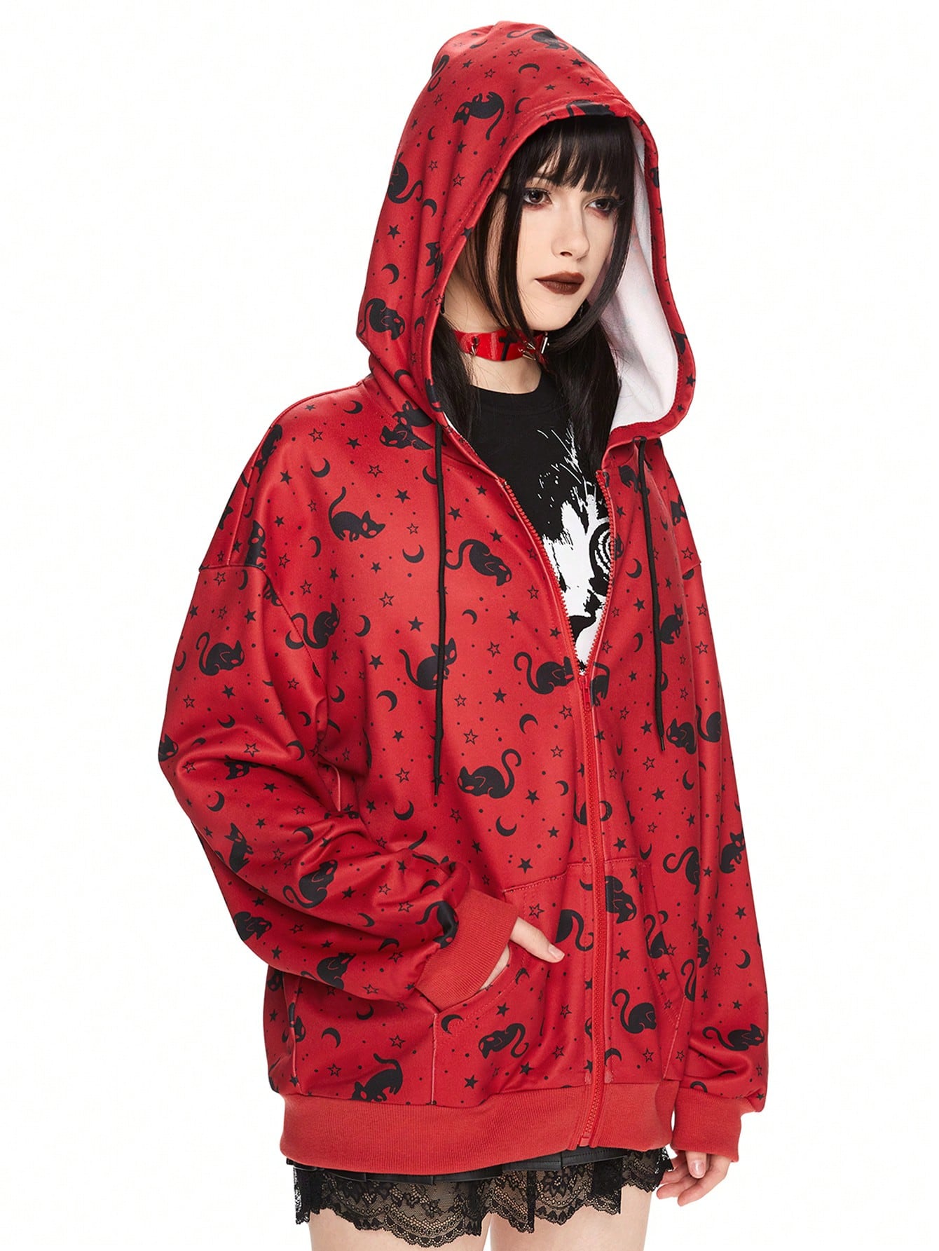 Kawaii Women's Halloween Cat Horror All-Over Print Sweatshirt