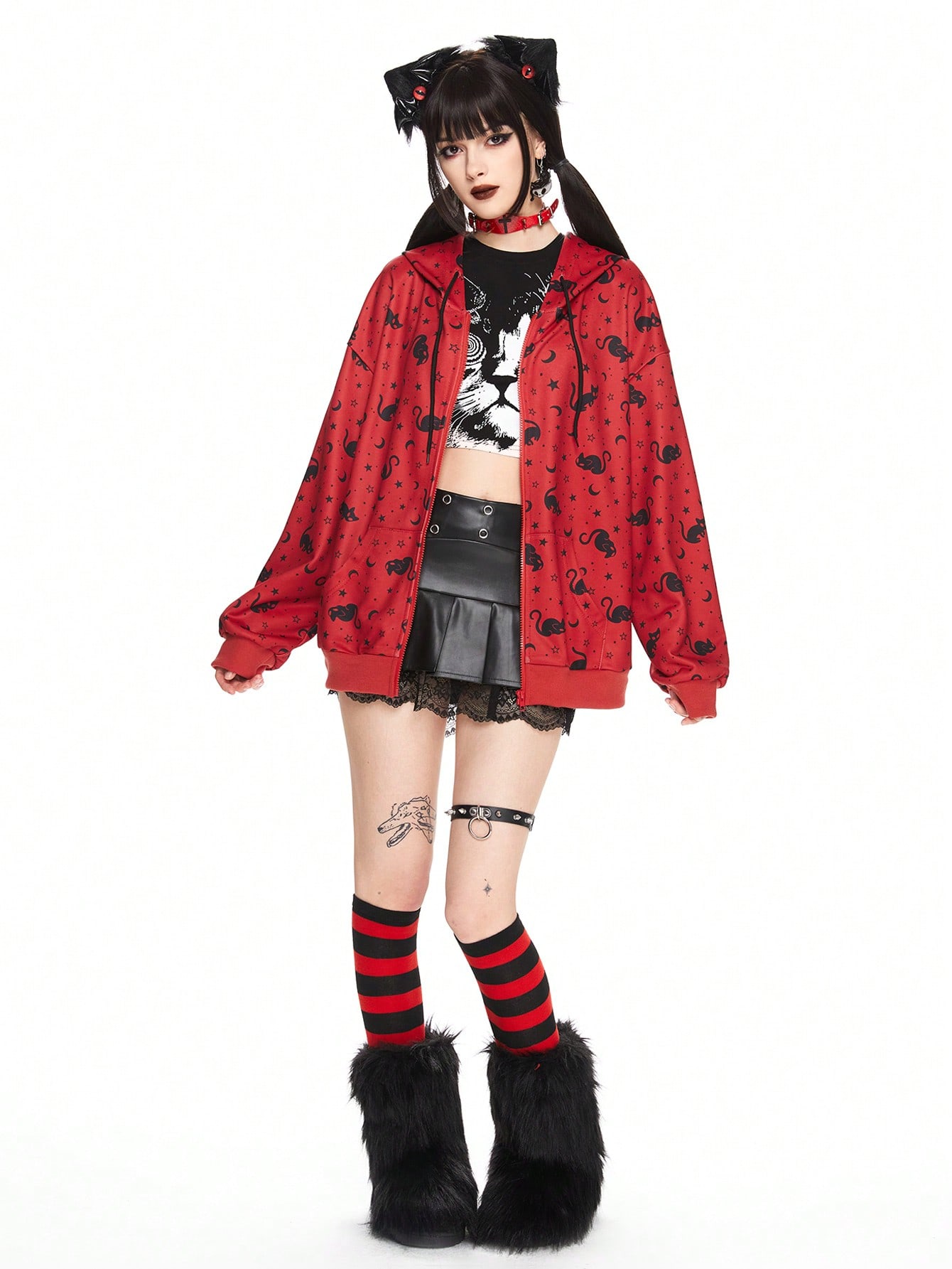 Kawaii Women's Halloween Cat Horror All-Over Print Sweatshirt
