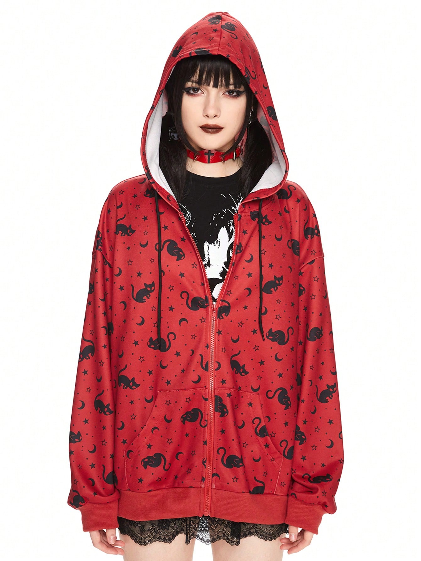 Kawaii Women's Halloween Cat Horror All-Over Print Sweatshirt
