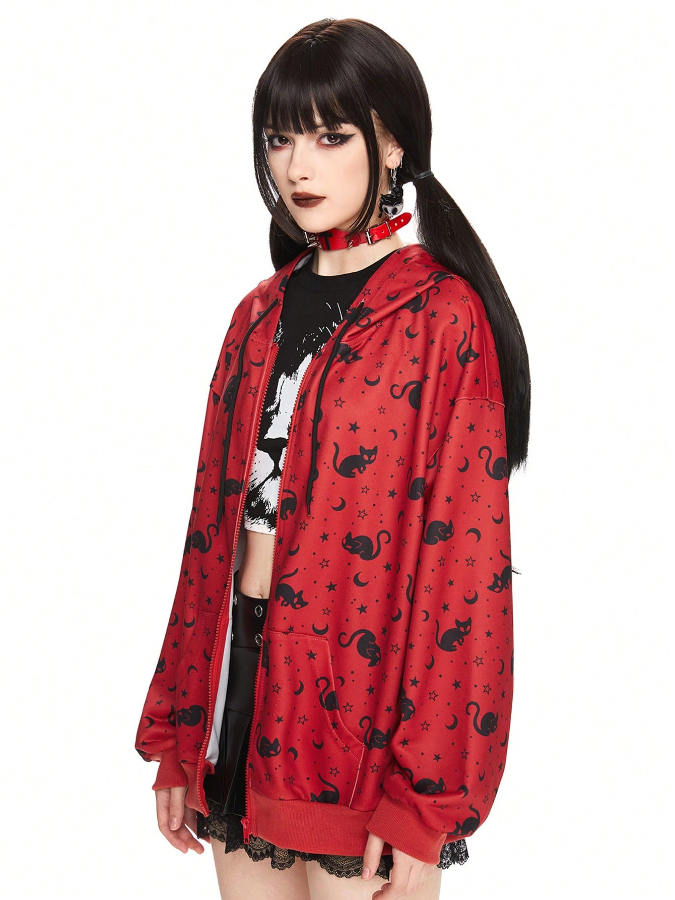 Kawaii Women's Halloween Cat Horror All-Over Print Sweatshirt