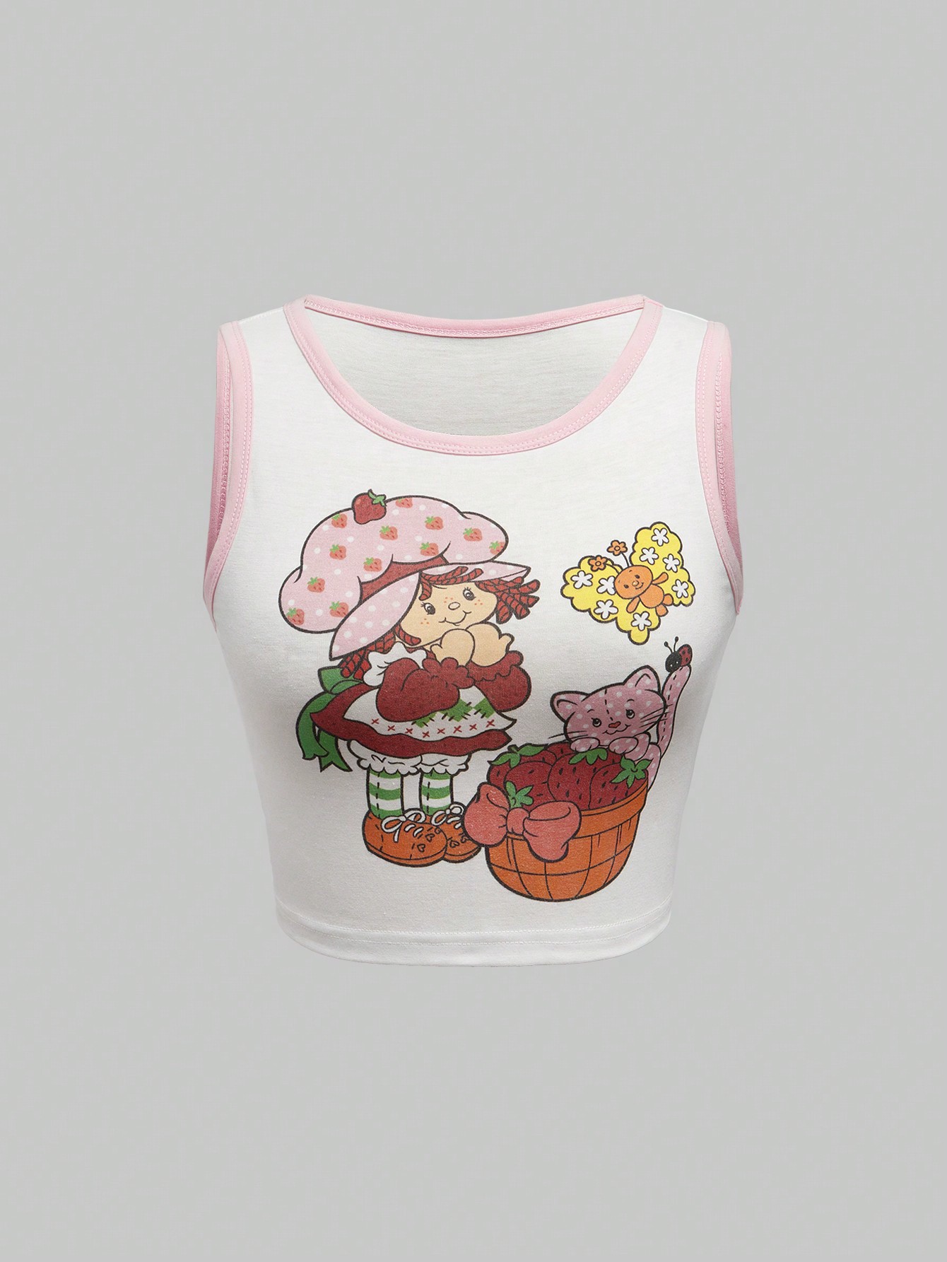 Women Casual Cartoon Character Print Ringer Slim Fit Tank Top, Summer