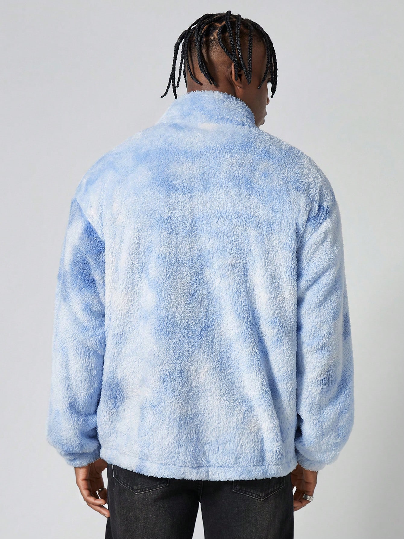 Street Life Men Plush Cartoon & Letter Embroidery Long Sleeve Jacket & Coat, Autumn/Winter