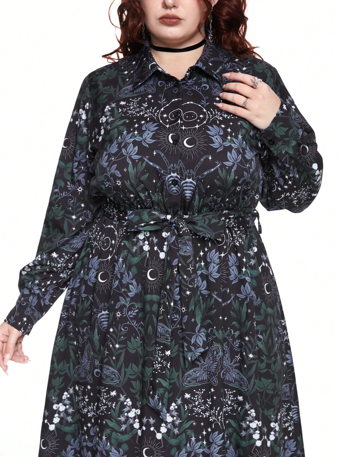 Fairycore Retro Romantic Dark Floral Moth Print Purple Mysterious Witch Style Wrap A-Line Plus Size Dress