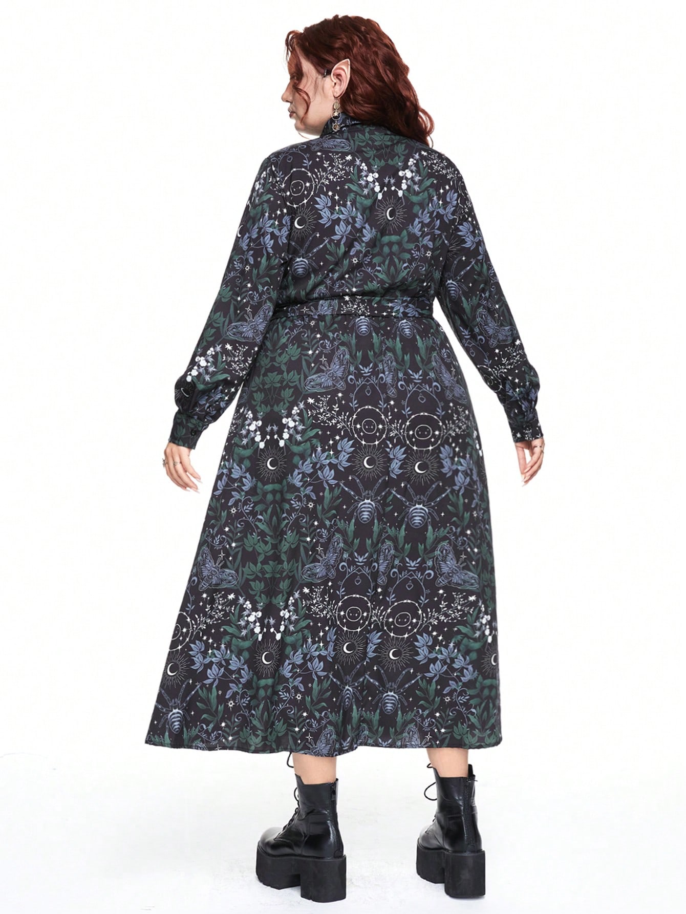 Fairycore Retro Romantic Dark Floral Moth Print Purple Mysterious Witch Style Wrap A-Line Plus Size Dress