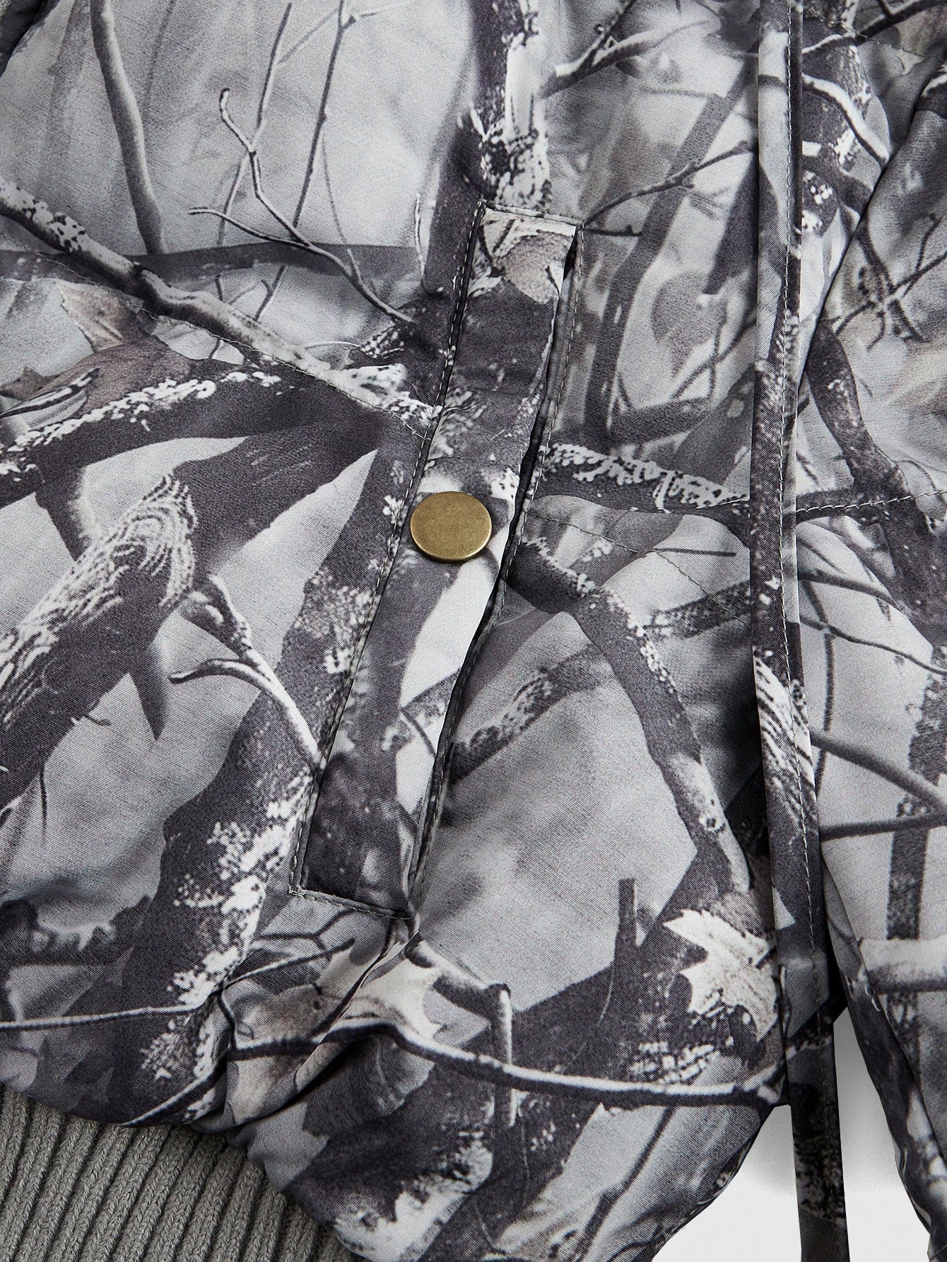 Grunge Punk Vintage Y2K Bare Branch & Camo Print Hooded Patchwork Fluffy Padded Coat, Suitable For Snow Outfit