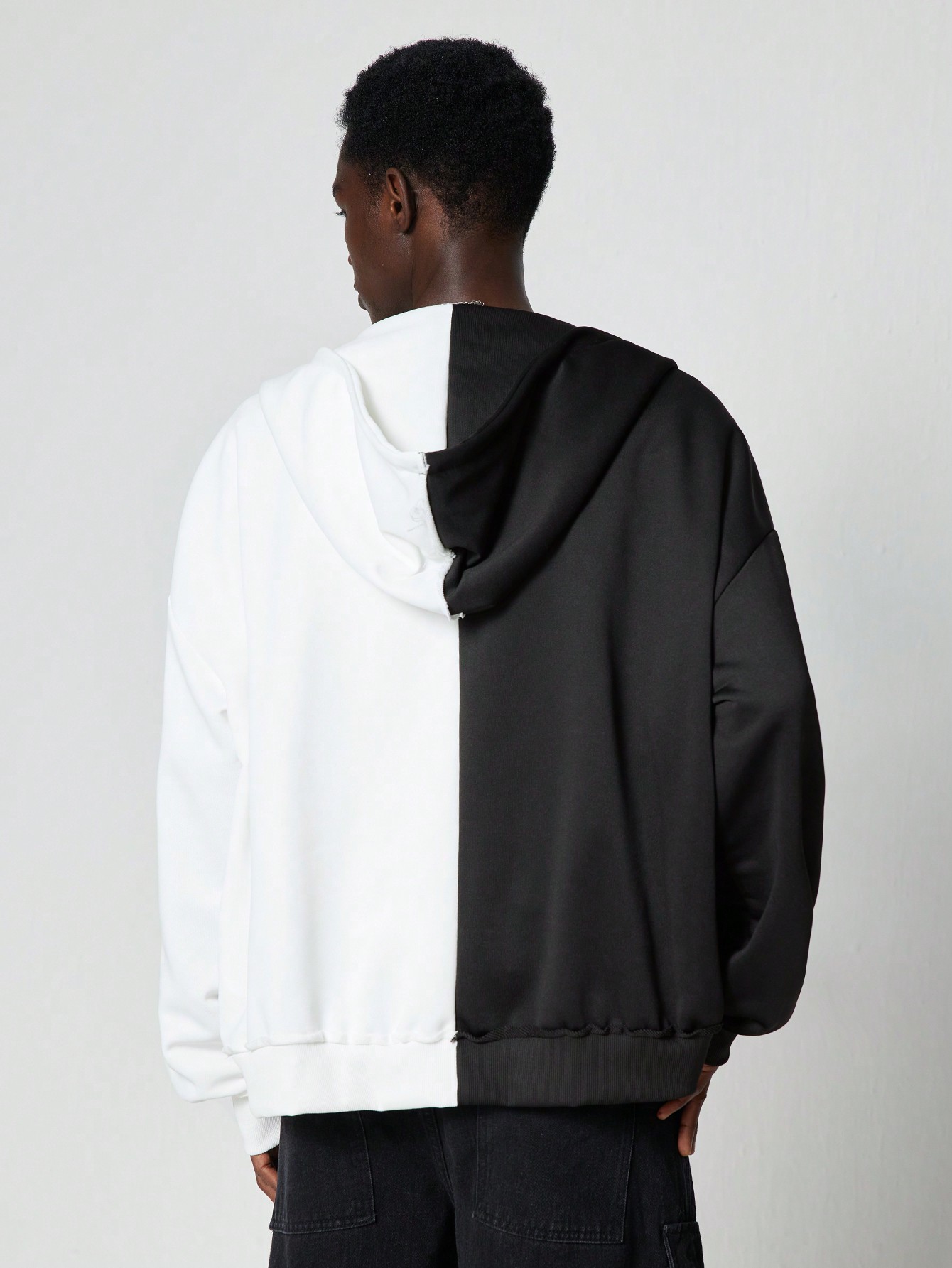 Grunge Punk Men's Color Block Letter Print Zip-Up Hoodie Sweatshirt