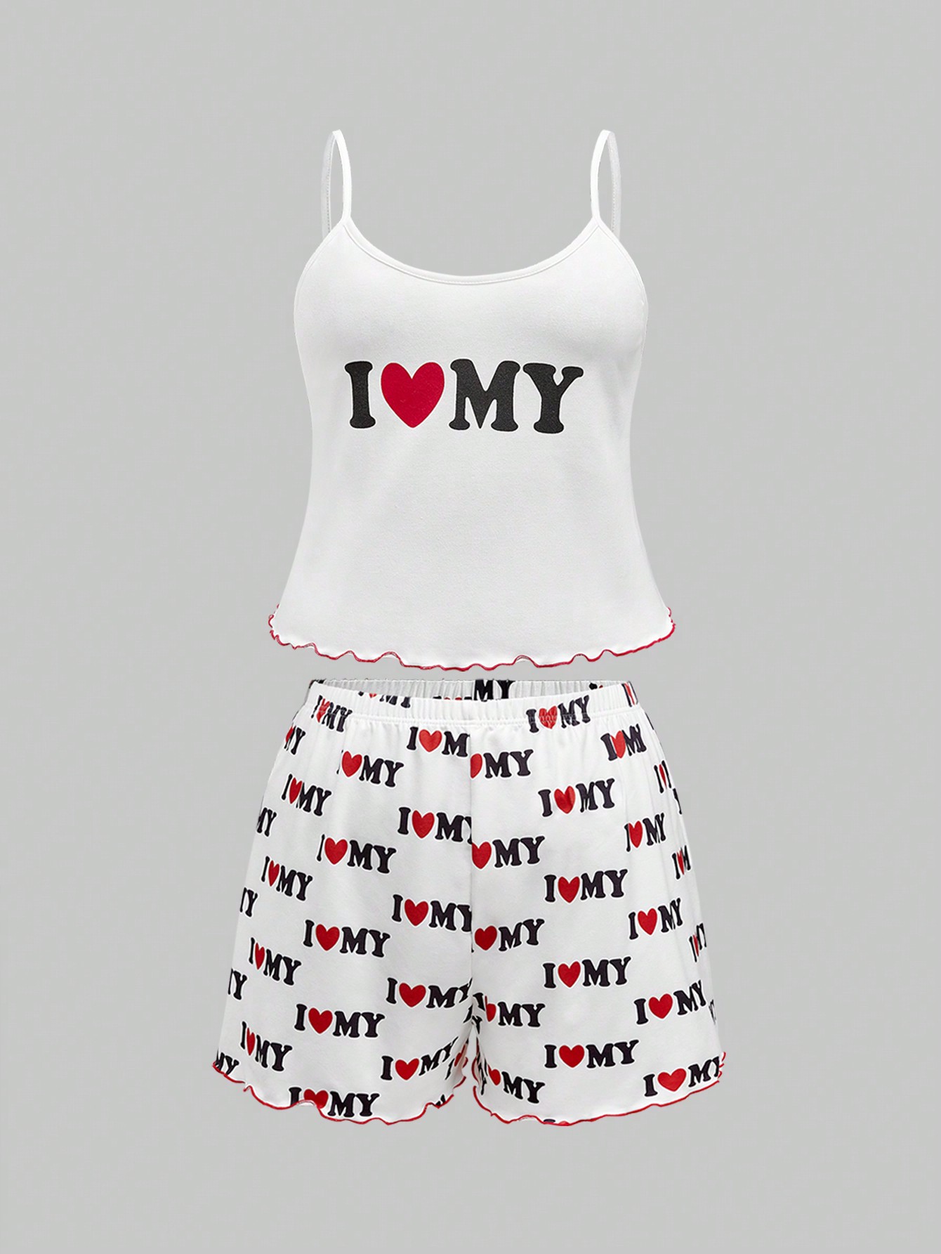 Romantic Valentine's Day Plus Size "I Love My" Camisole & Shorts Sleepwear Set