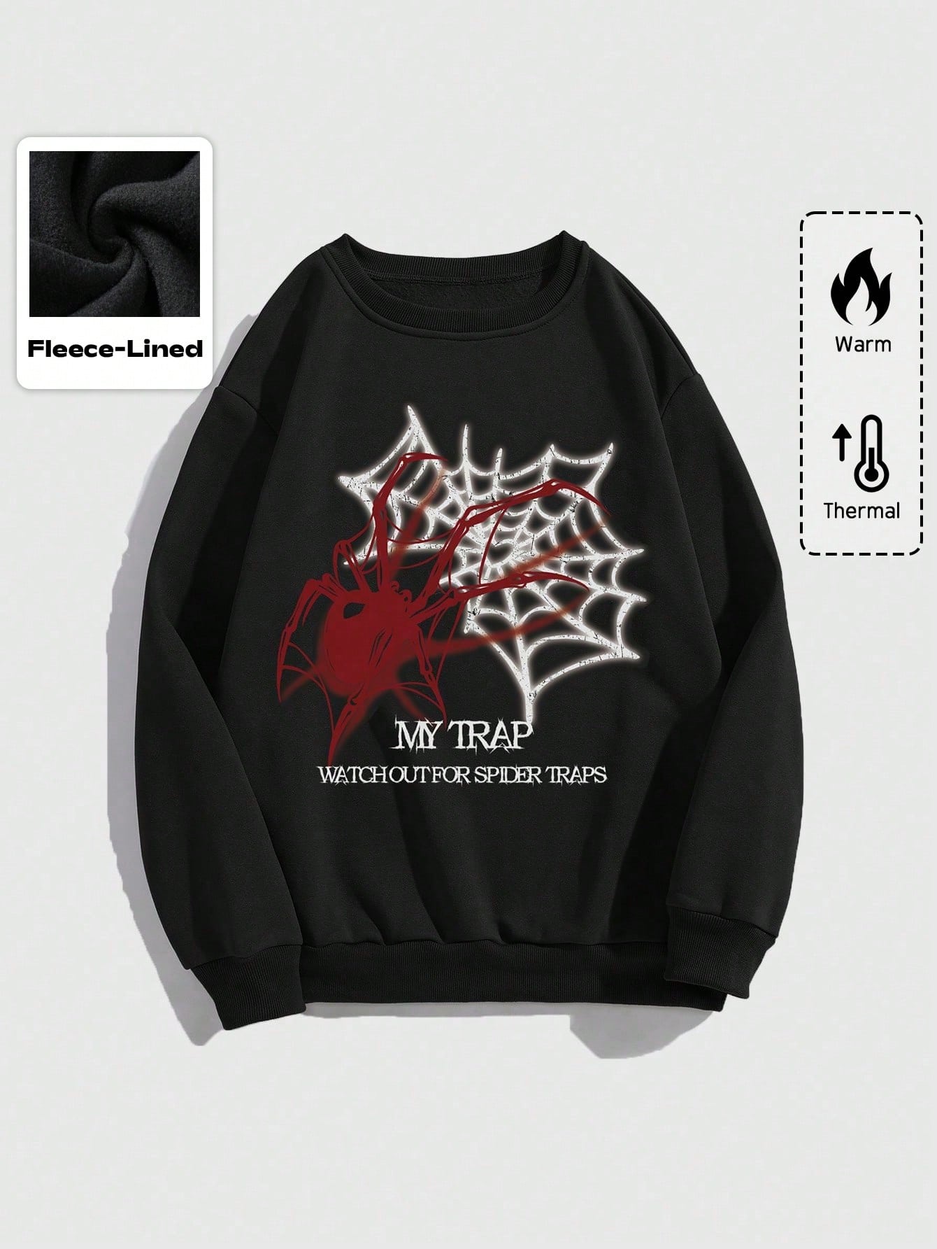 Casual Spider Web Print Regular Sweatshirt, Autumn/Winter