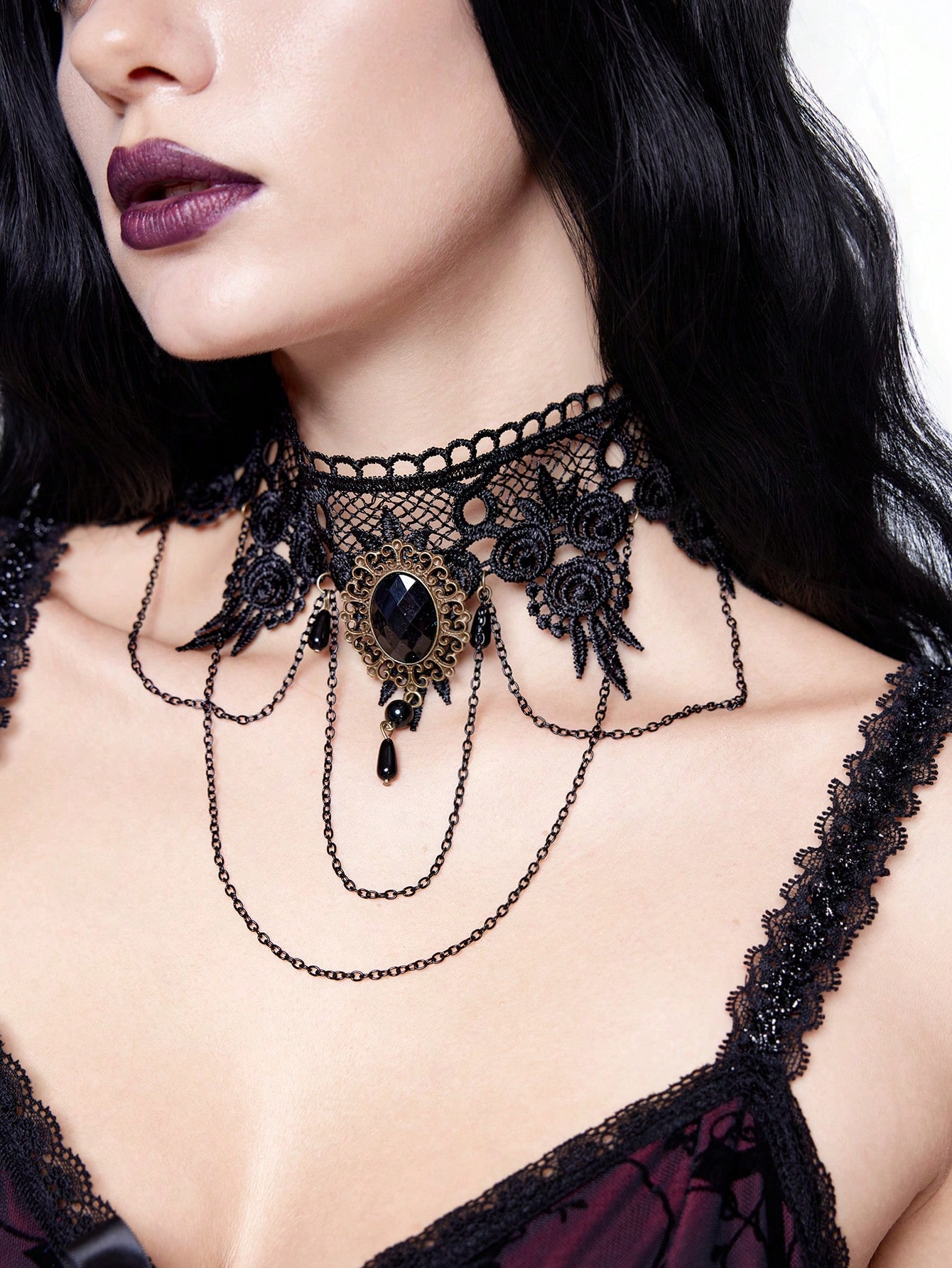 Goth Fashionable Gothic Lolita Style Black Lace Choker Necklace