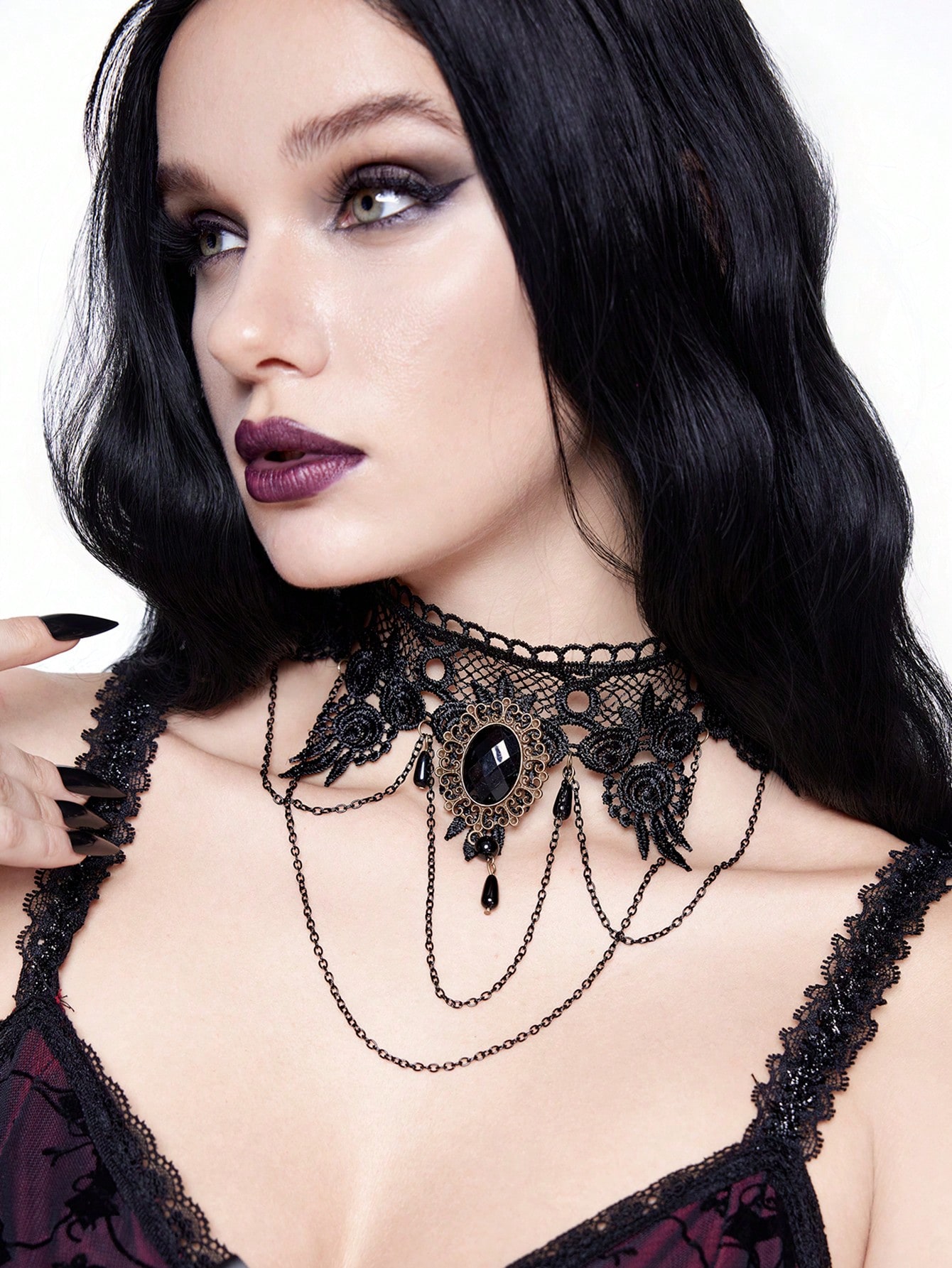 Goth Fashionable Gothic Lolita Style Black Lace Choker Necklace